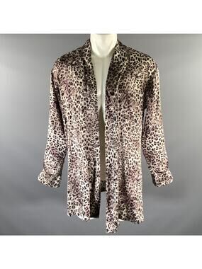HAIDER ACKERMANN Size S Grey Tan Leopard  Print Silk Robe Cardigan